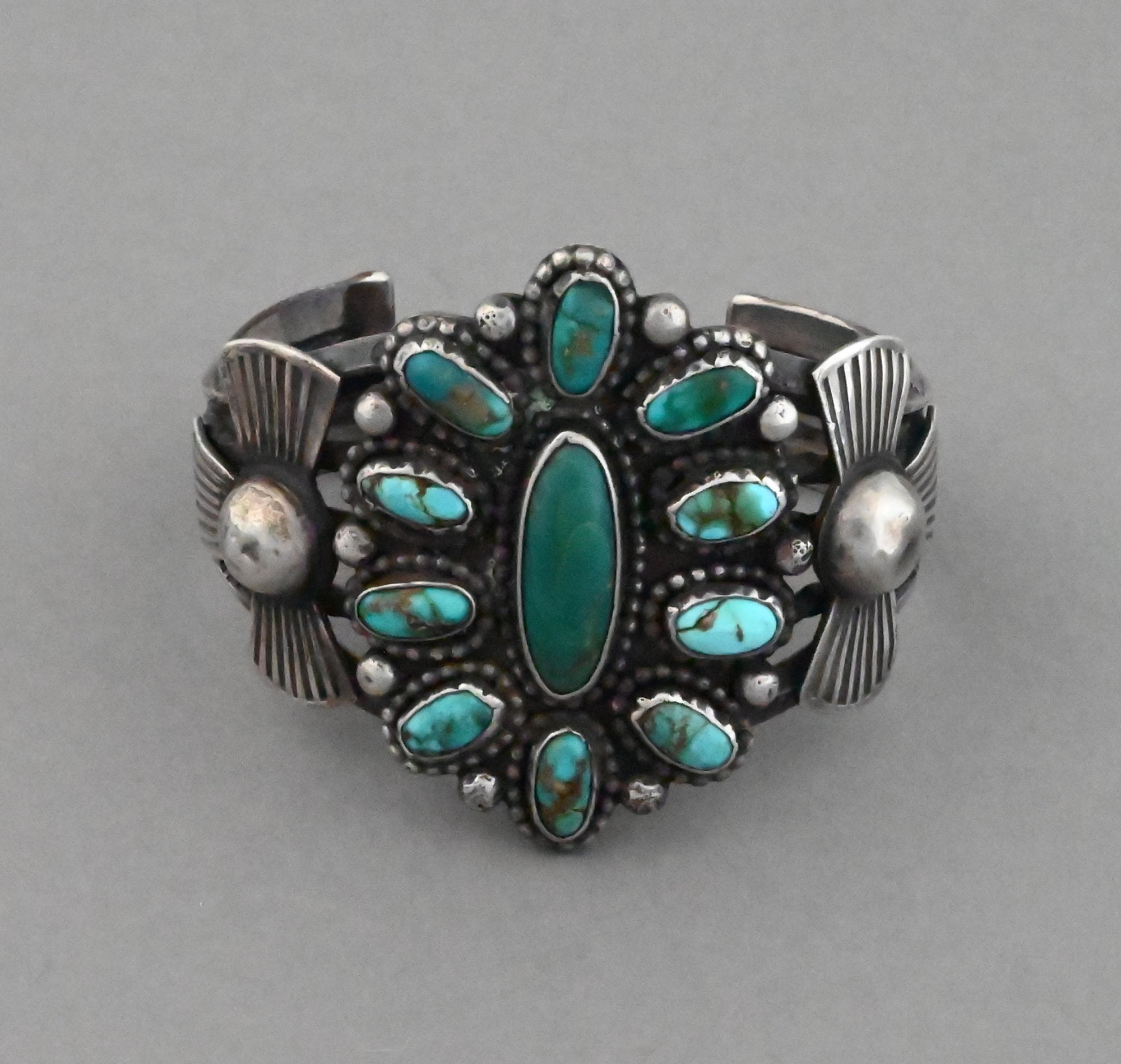 Bracelet with Turquoise Cluster (Navajo) Fred Harvey-era