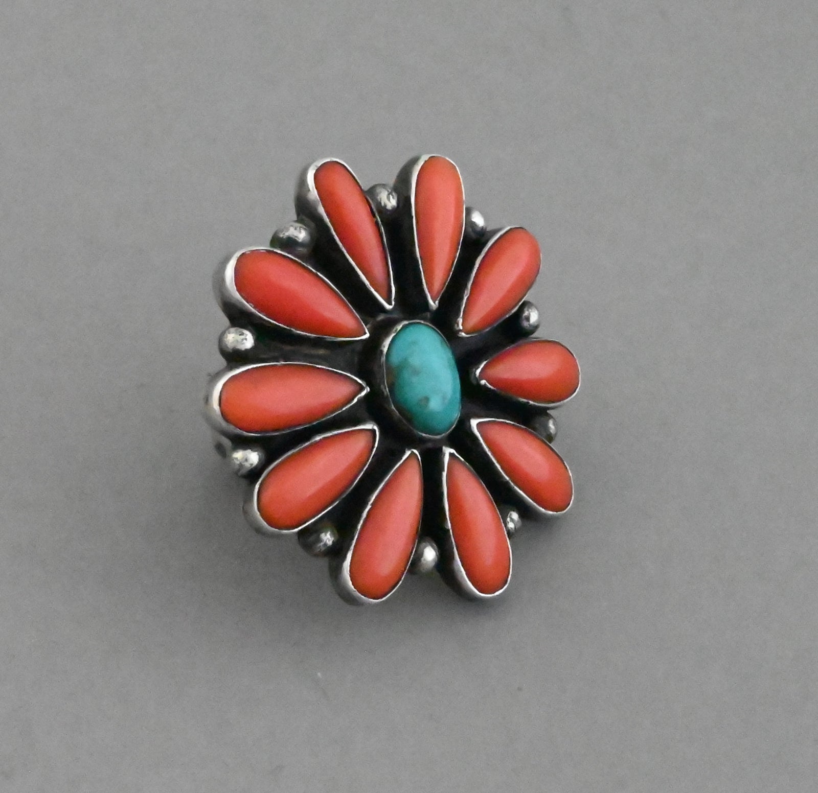 Ring with Red Coral and Turquoise (Navajo)