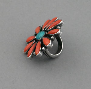 Ring with Red Coral and Turquoise (Navajo)