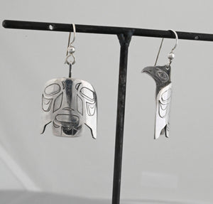 Earrings with Bird Design; Northwest Coast