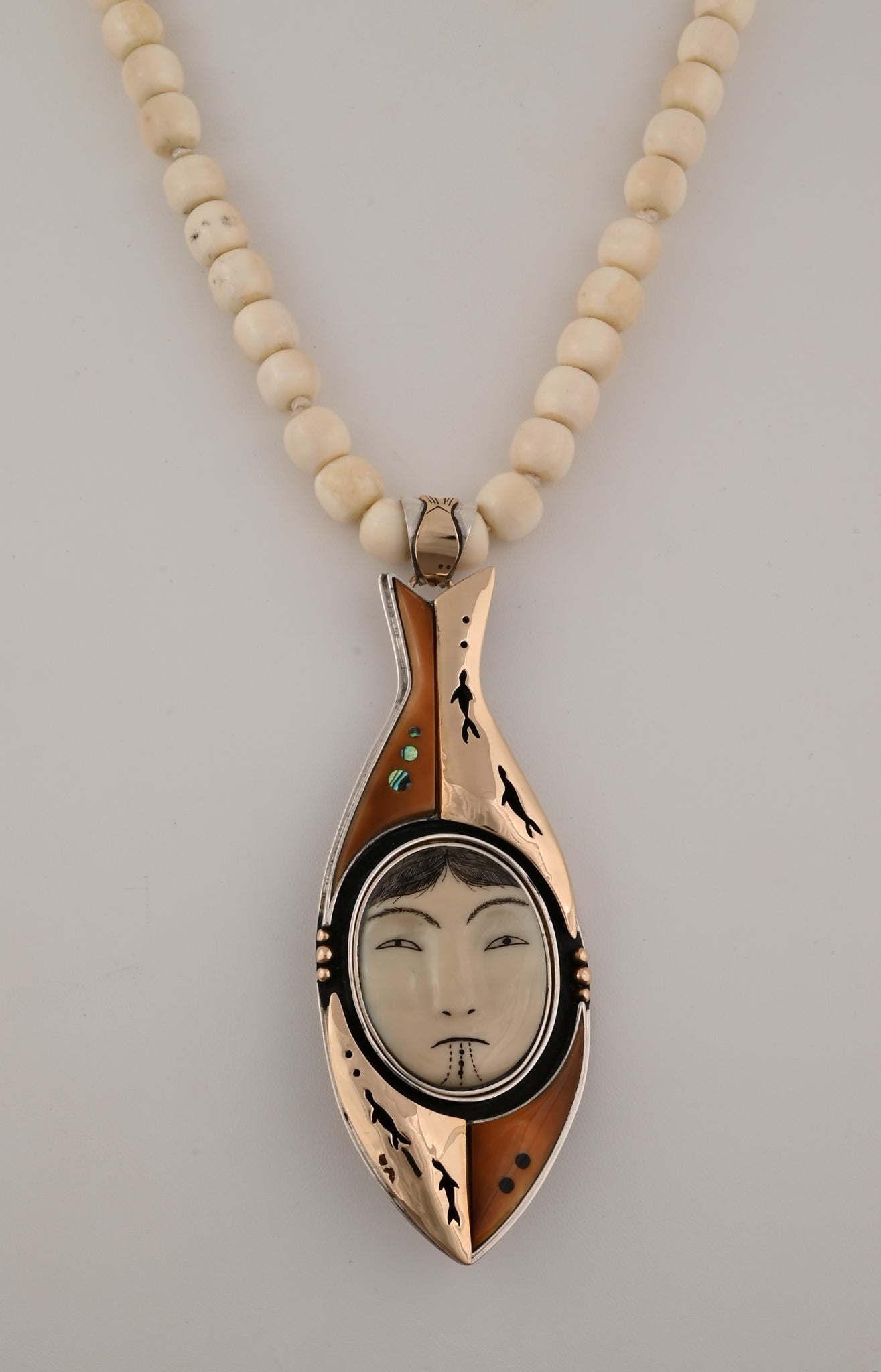 Halibut Pendant with Ivory Bead Necklace by Denise Wallace