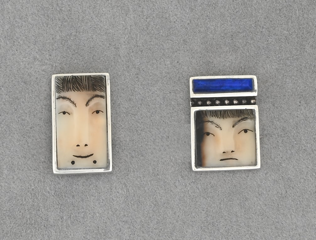 Ivory Face Earrings (with Lapis) by Denise Wallace