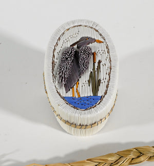 Vintage Anishinaabe Quill Box with Heron by Lorraine Besito