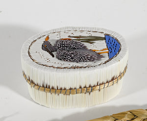 Vintage Anishinaabe Quill Box with Heron by Lorraine Besito