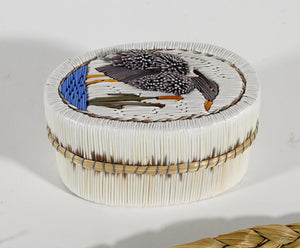 Vintage Anishinaabe Quill Box with Heron by Lorraine Besito