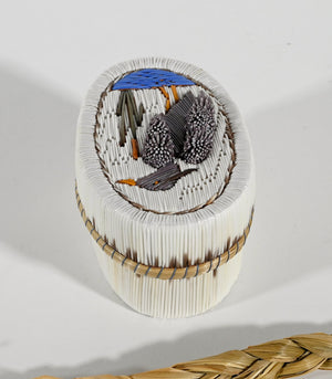 Vintage Anishinaabe Quill Box with Heron by Lorraine Besito
