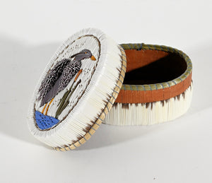 Vintage Anishinaabe Quill Box with Heron by Lorraine Besito