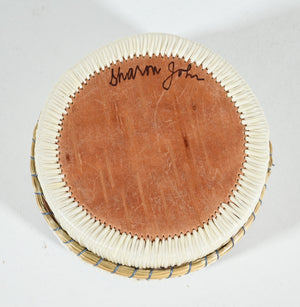 Vintage Anishinaabe Quill Box with Black and White Feather Motif