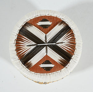 Vintage Anishinaabe Quill Box with Black and White Feather Motif