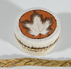 Vintage Anishinaabe Quill Box with Maple Leaf