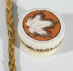 Vintage Anishinaabe Quill Box with Maple Leaf