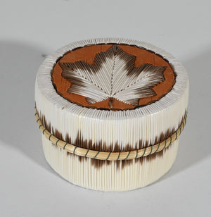 Vintage Anishinaabe Quill Box with Maple Leaf