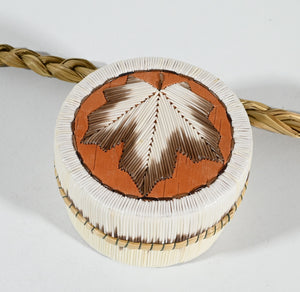 Vintage Anishinaabe Quill Box with Maple Leaf