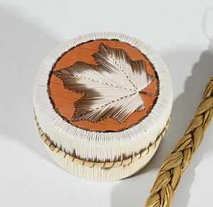 Vintage Anishinaabe Quill Box with Maple Leaf