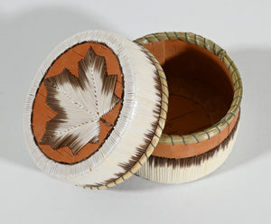 Vintage Anishinaabe Quill Box with Maple Leaf