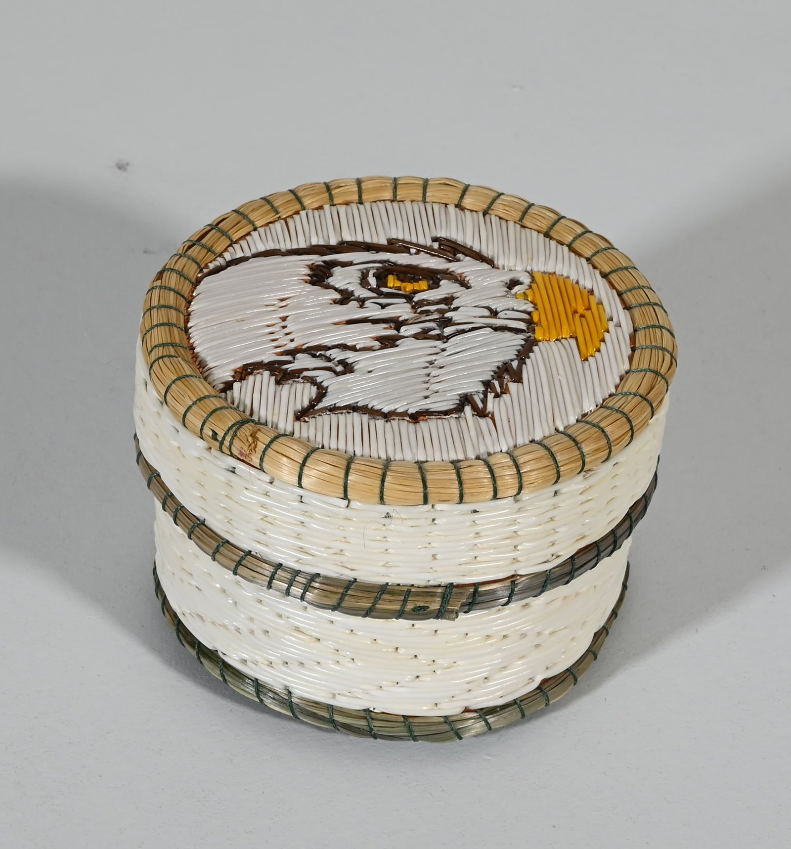 Vintage Anishinaabe Quill Box with Eagle's Head