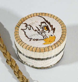 Vintage Anishinaabe Quill Box with Eagle's Head