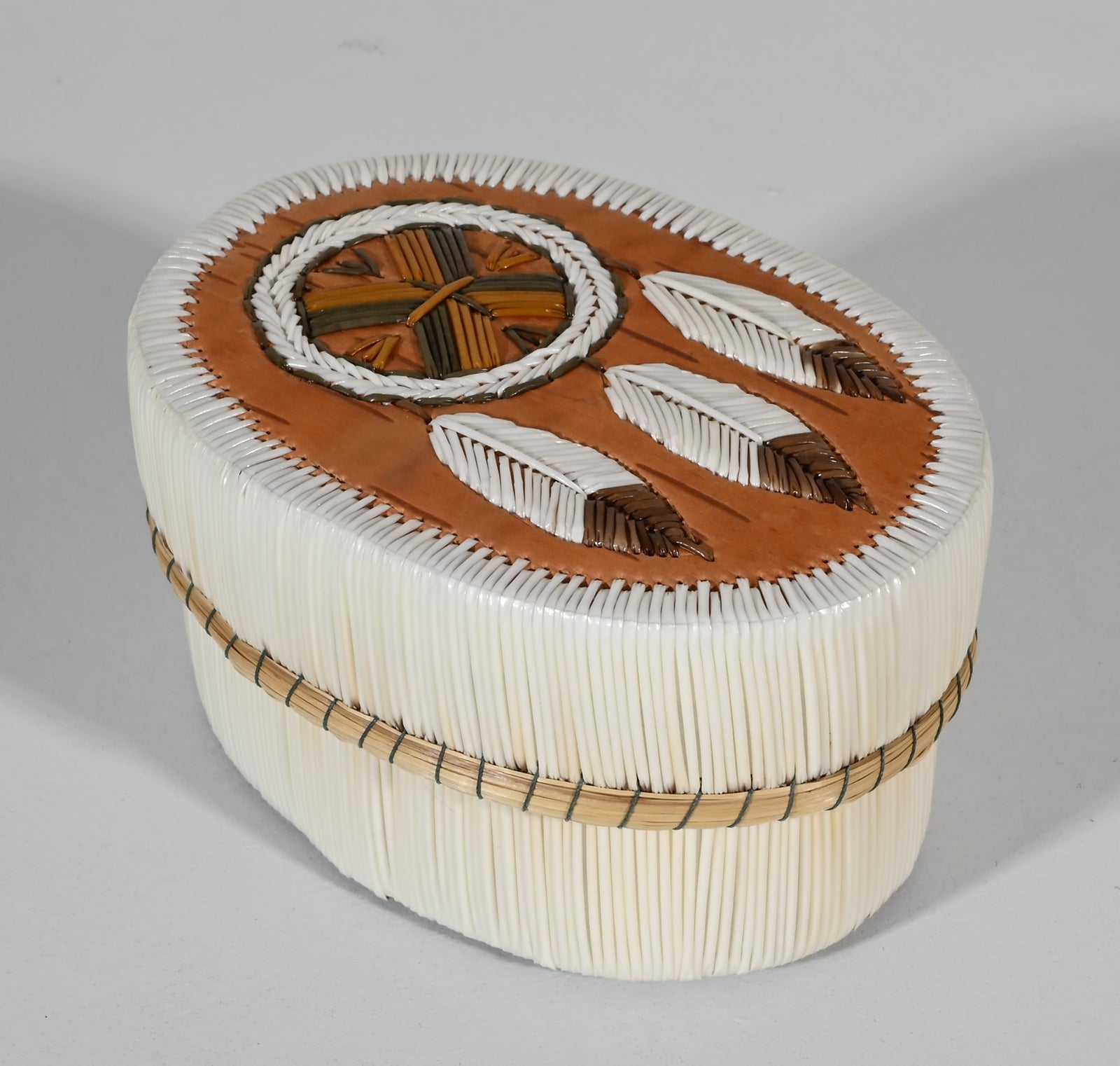 Vintage Anishinaabe Quill Box with Mandala by Sharon John