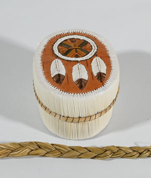 Vintage Anishinaabe Quill Box with Mandala by Sharon John