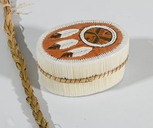 Vintage Anishinaabe Quill Box with Mandala by Sharon John