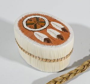 Vintage Anishinaabe Quill Box with Mandala by Sharon John