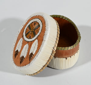 Vintage Anishinaabe Quill Box with Mandala by Sharon John