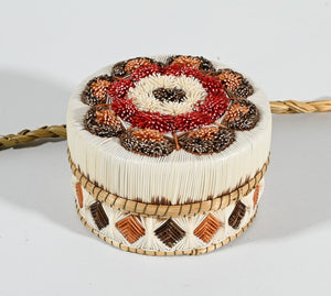 Vintage Anishinaabe Quill Box with Tufted Floral design by Lorraine Besito