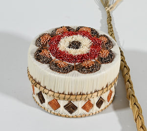 Vintage Anishinaabe Quill Box with Tufted Floral design by Lorraine Besito