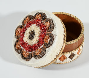Vintage Anishinaabe Quill Box with Tufted Floral design by Lorraine Besito