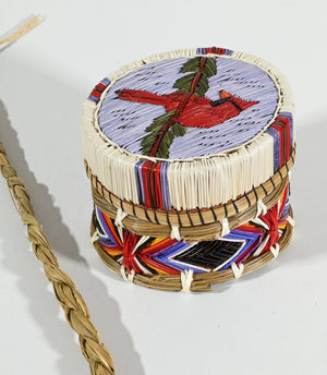 Vintage Anishinaabe Quill Box with Cardinal by Jane Pangowish