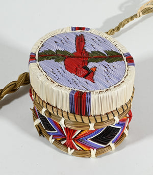 Vintage Anishinaabe Quill Box with Cardinal by Jane Pangowish