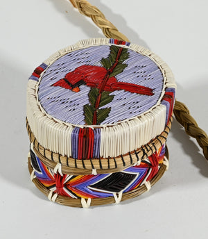 Vintage Anishinaabe Quill Box with Cardinal by Jane Pangowish