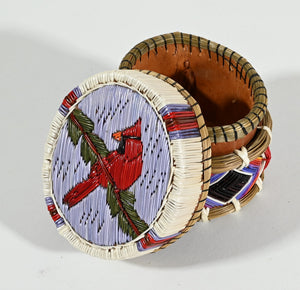 Vintage Anishinaabe Quill Box with Cardinal by Jane Pangowish