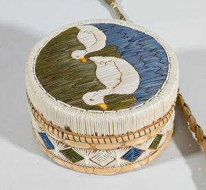 Vintage Anishinaabe Quill Box by Angeline Pitawanakwat with Two White Ducks