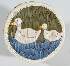 Vintage Anishinaabe Quill Box by Angeline Pitawanakwat with Two White Ducks