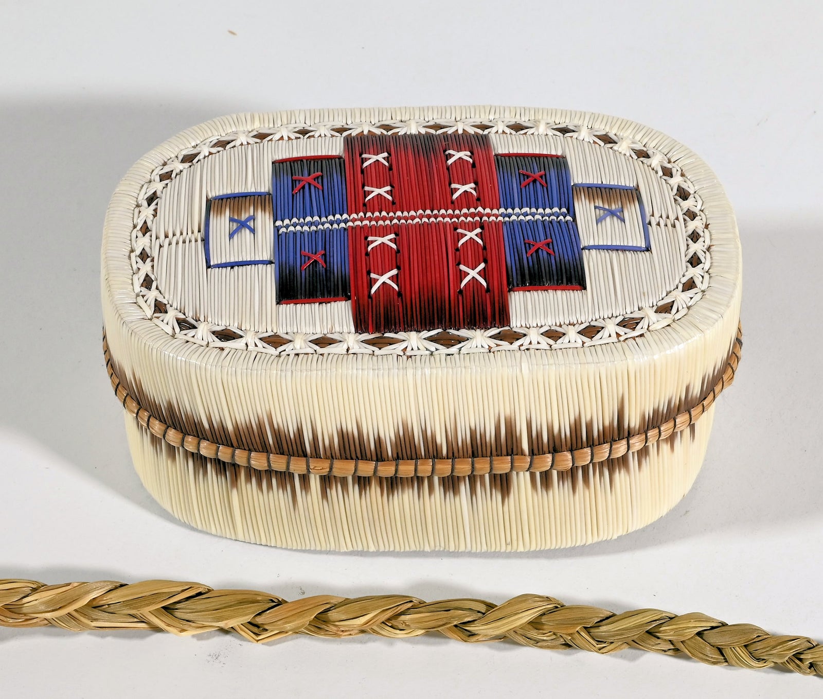 Vintage Anishinaabe Quill Box with "Micmac" Geometric by Cheryl Besito