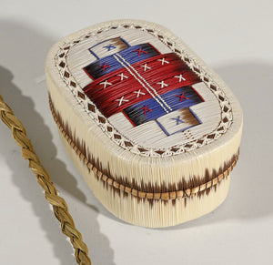 Vintage Anishinaabe Quill Box with "Micmac" Geometric by Cheryl Besito