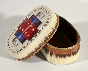 Vintage Anishinaabe Quill Box with "Micmac" Geometric by Cheryl Besito