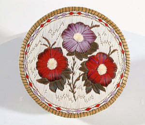 Vintage Anishinaabe Quill Box with Three Tufted Flowers by Lorraine Besito;