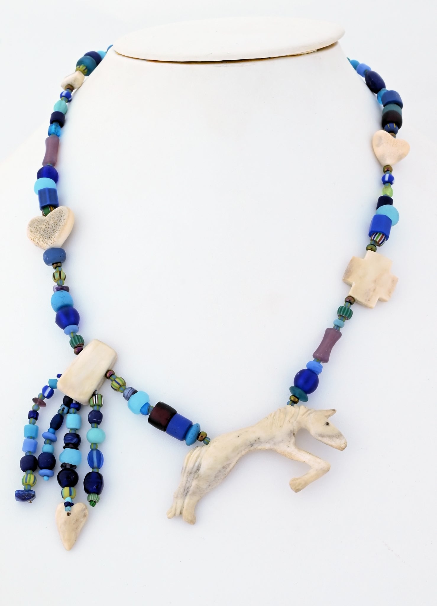 Necklace, with White Horse Pendant by Linda Lee Courtney; 23" long