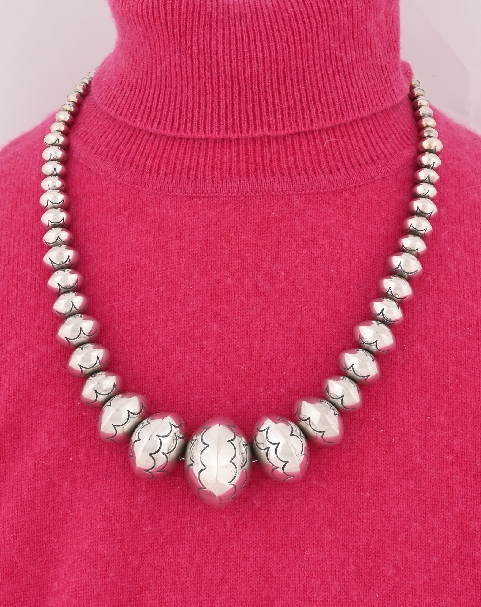 Necklace with Graduated Navajo Pearls by Leo Yazzie - Long Ago
