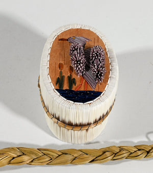Vintage Anishinaabe Quill Box with Heron by Lorraine Besito