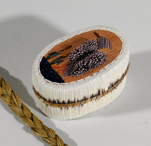 Vintage Anishinaabe Quill Box with Heron by Lorraine Besito