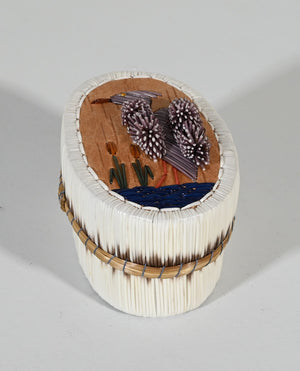 Vintage Anishinaabe Quill Box with Heron by Lorraine Besito