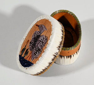 Vintage Anishinaabe Quill Box with Heron by Lorraine Besito
