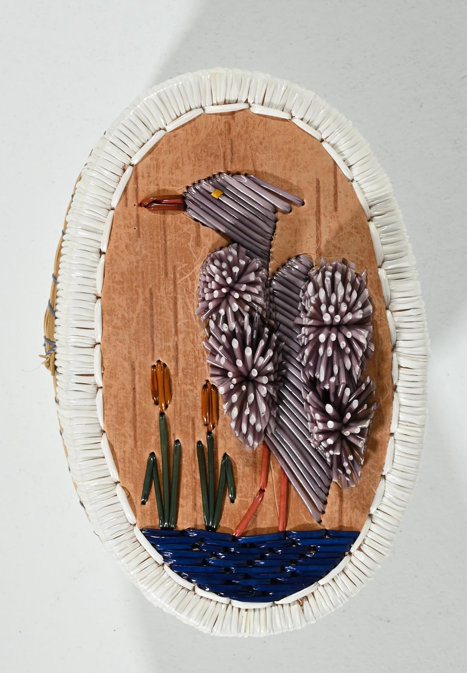 Vintage Anishinaabe Quill Box with Heron by Lorraine Besito