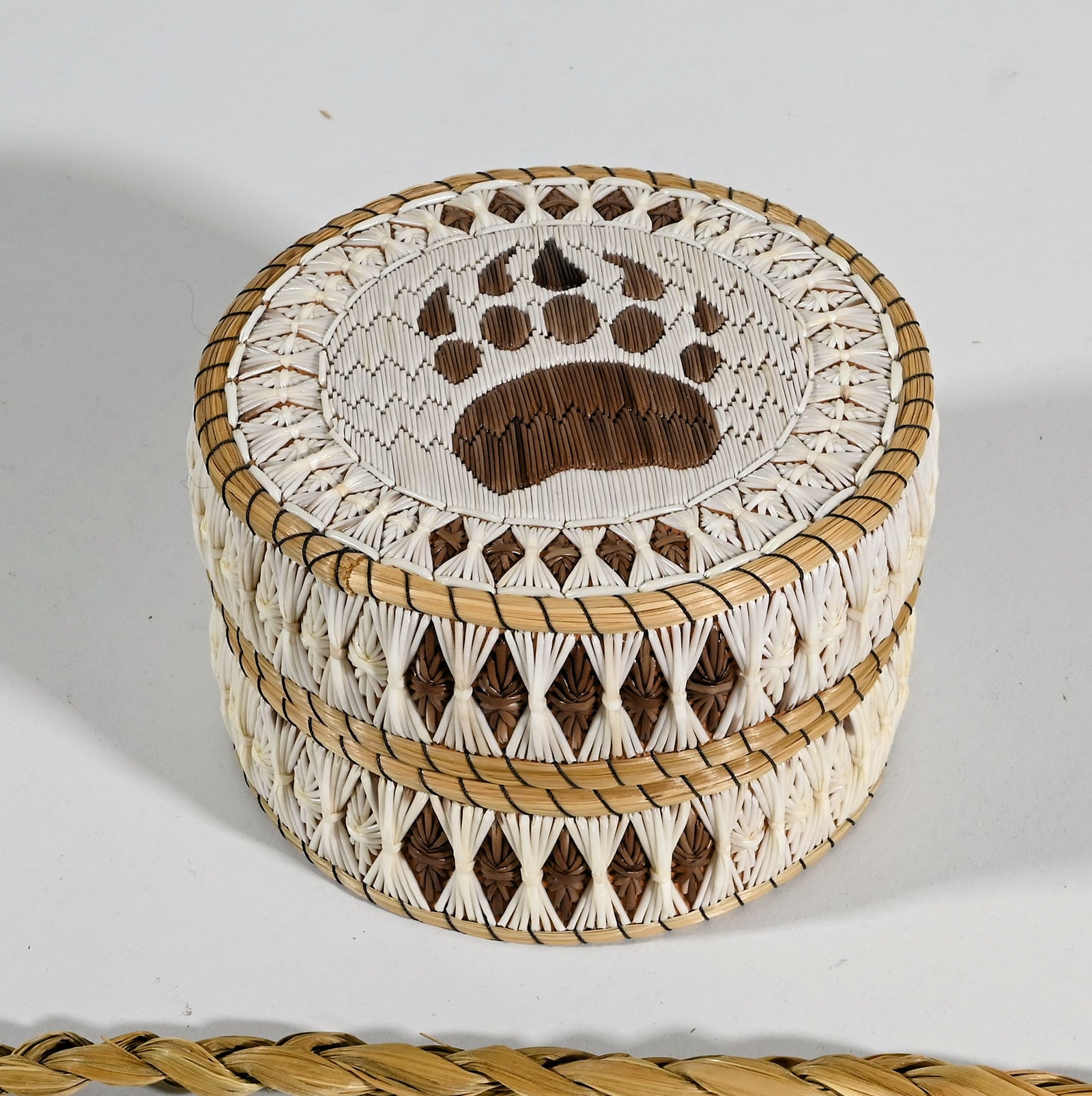 Vintage Anishinaabe Quill Box by Aldine & Delia Beboning