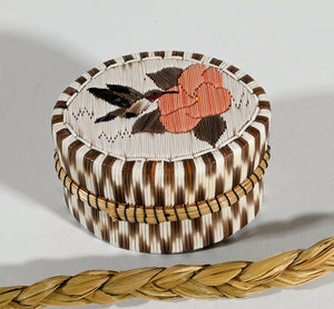 Oval hummingbird Porcupine Quill box with Checkerboard sides by Mildred Aguonie