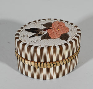 Oval hummingbird Porcupine Quill box with Checkerboard sides by Mildred Aguonie