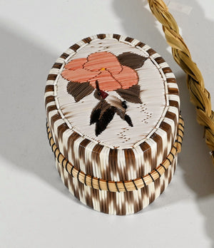Oval hummingbird Porcupine Quill box with Checkerboard sides by Mildred Aguonie